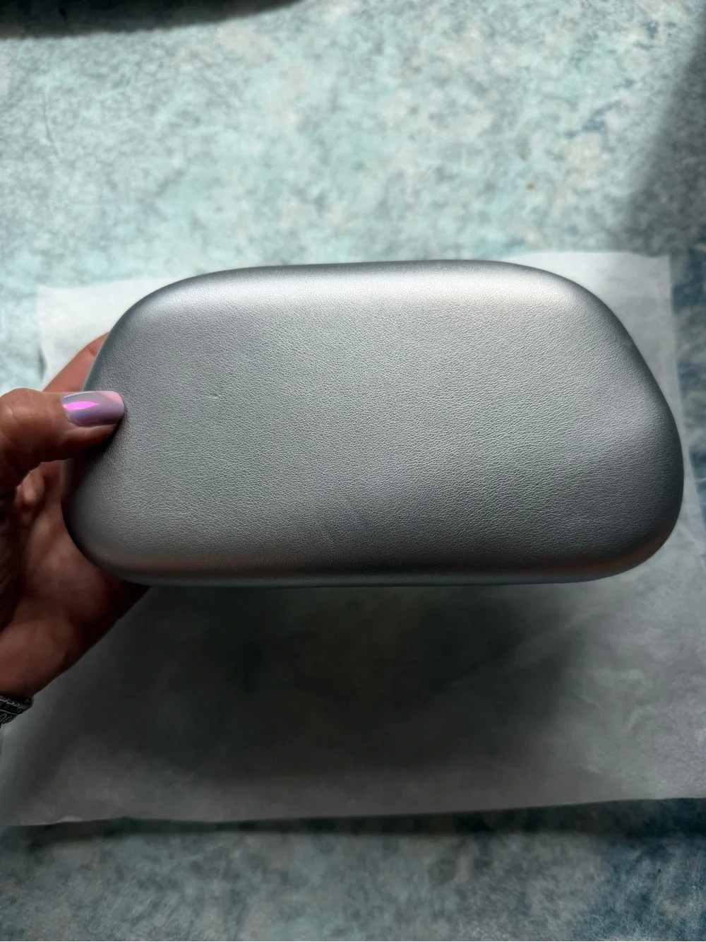 Handheld Clutch in Light Gray with Gold Accent Hand Inset